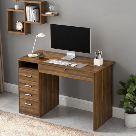 Bureau noyer foncé en panneau de particules 110 x 50 x 76 cm (1/5)