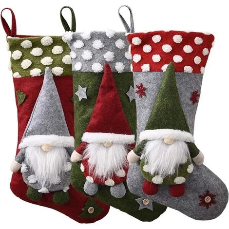RisingFF Lot de 3 grandes chaussettes de Noël, chaussettes classiques du Père Noël pour adultes et enfants (1/5)
