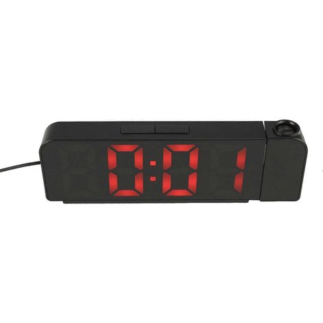 Projecteur rotatif à 180°, horloge numérique LED 12/24 heures, projecteur de plafond rechargeable par USB (rouge) (1/5)