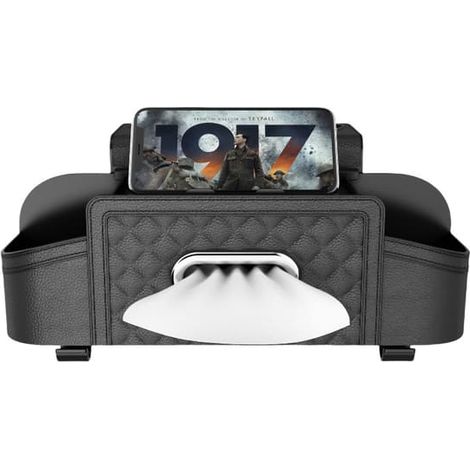 Boîte de rangement organisatrice pour siège arrière de voiture en cuir PU noir (1/2)