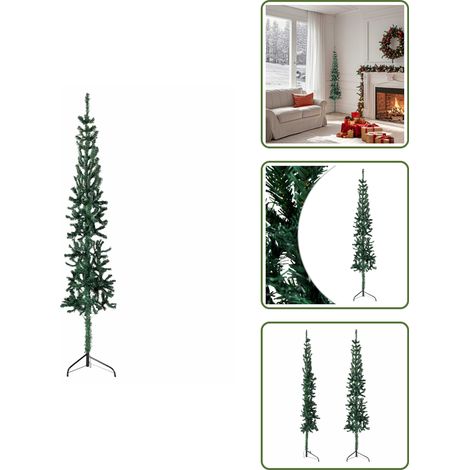 The Living Store Demi sapin de Noël artificiel mince avec support Vert 150 cm - Décor de Noël (1/5)