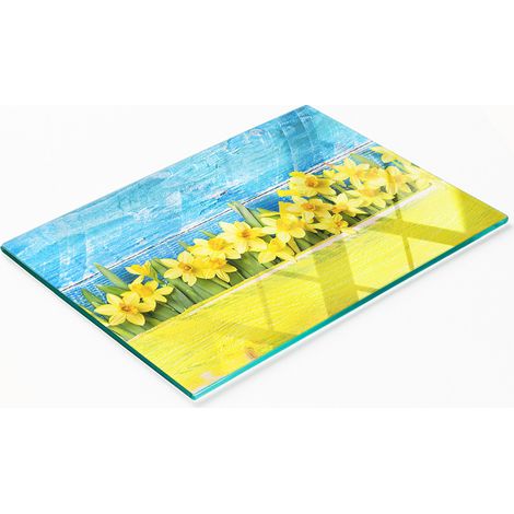 Küchenservierbrett aus gehärtetem Glas mit Narzissenmotiv, 80 x 52 cm (1/5)