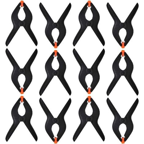 12 clip a molla, clip a catena in nylon da 2,75 pollici, clip a molla resistenti da 70 mm, clip a colla con ganascia mobile, clip a molla resistenti per sfondo fotografico in mussola