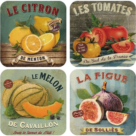 Lot de 4 - Set de Table Vintage Plastique 30x30cm - Rétro Légume Fruit Sets de Table Lavable en PVC Cuir - Antidérapant - pour Salle à Manger Cuisine Restaurant (Set DA 1)'Set Da 1'Set Da 1'-