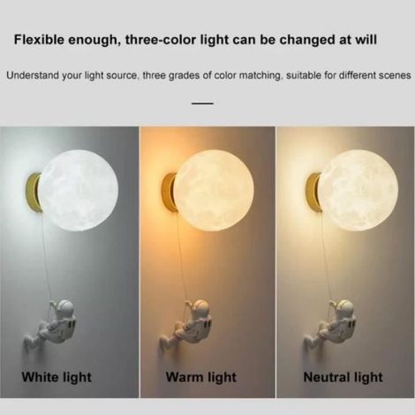 Applique Murale - LED - Design Lune Et Astronaute - 15 Cm - Pour Chambre Enfant - E27 - 110-220 V (1/4)