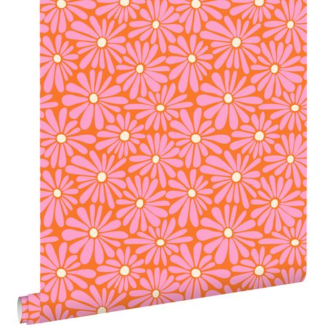 papier peint marguerites rose, orange et jaune  - ESTAhome (1/5)