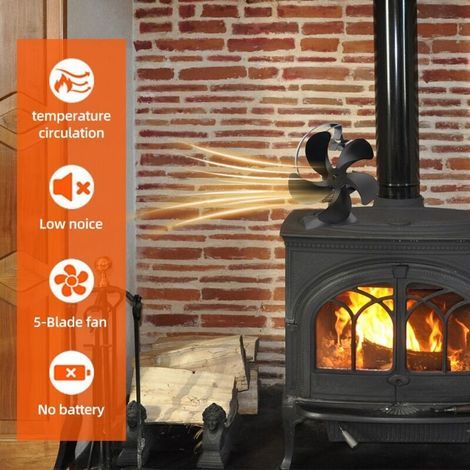 5-Blatt-Lüfter für Holzöfen, leiser Betrieb, Warmluftzirkulation, kein Akku für Holzfeuerung erforderlich, rot und grün (1/5)