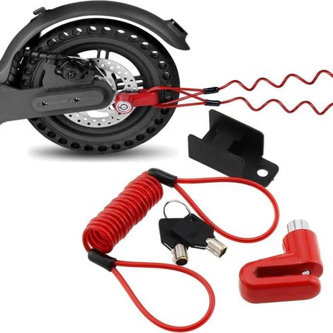Antivol de disque pour trottinette électrique avec câble de rappel, antivol rouge
