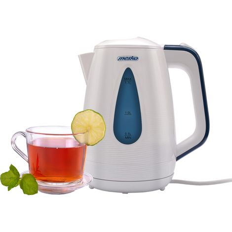 Mesko MS 1261 Hervidor Agua Eléctrico, 1,7L, Resistencia Oculta, Inalámbrico, Apagado Automático, Base 360º 2200W Blanco (1/5)