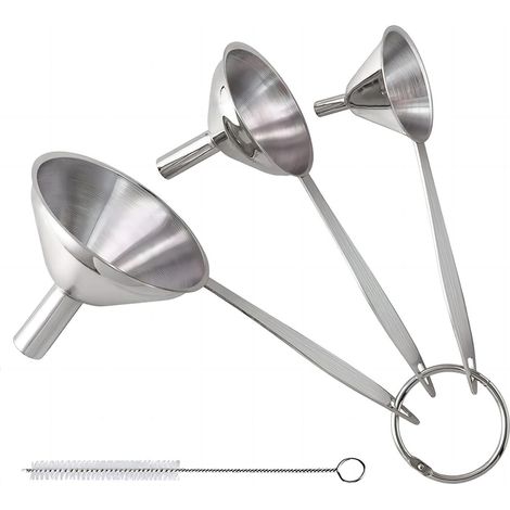 3-teiliges Trichterset zum Befüllen von Flaschen, Küchentrichterset aus Edelstahl zum Umfüllen flüssiger ätherischer Öle (Bringen Sie eine Bürste mit) (1/5)