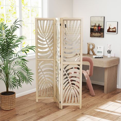 Écran intérieur pliant Bois Bois détachable 3 panneaux design feuille couleur 120x170 cm