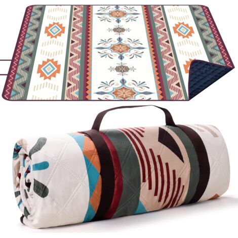 Couverture de Pique-Nique Boho, 200x200cm Couverture de Plage sans Sable, Portable, Lavable Couverture de Pique-Nique pour Plage sèche, BBQ, randonnée, Voyage Couverture de Camping (1/5)
