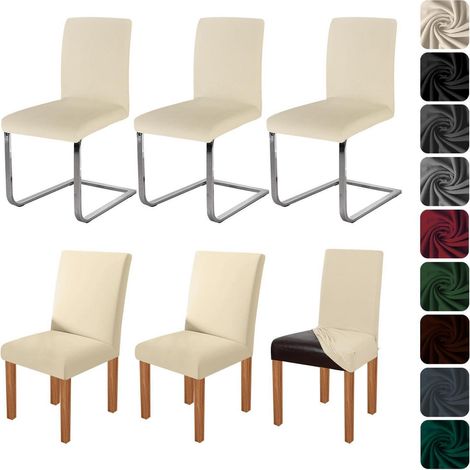 Elastische Stuhlhussen 6er Set, waschbar, für Esszimmerstühle, beige (1/5)