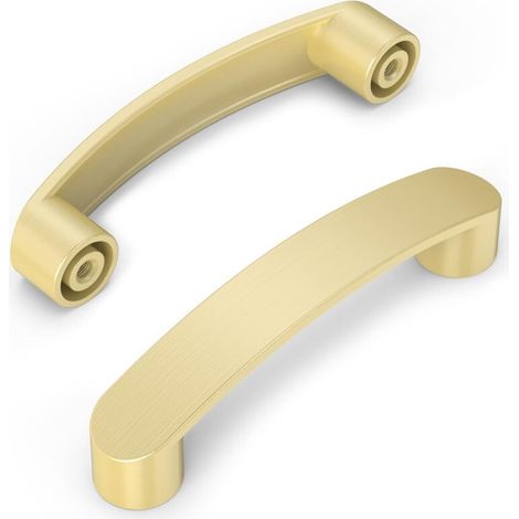 Set of 10 furniture handles - 96 mm - Hole spacing - Brass - For kitchen cabinets, cupboards, drawers (1/5)