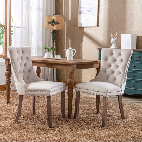 Stuhl Esszimmerstuhl Samt gepolstert Beige mit Lehne OKMYHOME (1/5)