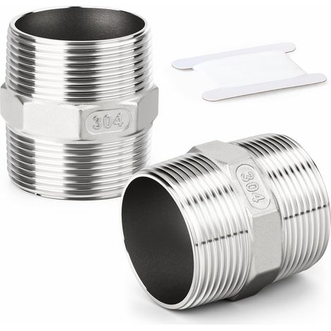 2 pièces raccords de tuyauterie à embout hexagonal en acier inoxydable 304, filetage BSP mâle 1-1/4" à mâle 1-1/4", raccord adaptateur droit (1/5)
