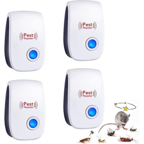 Ultrason Souris et Rats, 4 Pack Repulsif Souris Ultrason Anti Rongeur, Intérieur Anti Moustique Ultrason pour Anti Moustique, Souris, Rat, Rongeur, Cafard, Araignée (1/5)