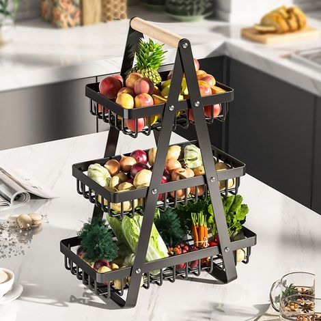Panier de rangement métallique amovible à trois niveaux, organisateur de plan de travail multifonctionnel pour la cuisine (1/5)