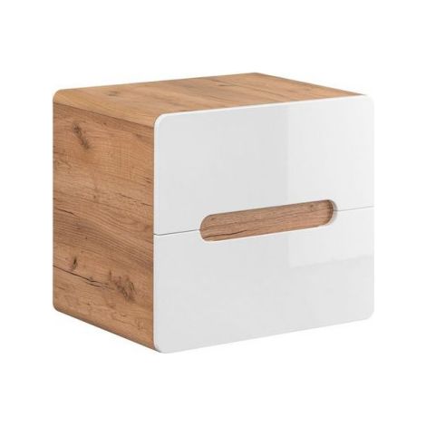 Meuble sous vasque suspendu ARUBA 2 tiroirs – Pour vasque à poser 60 cm-Naturel/Blanc-Largeur 60 cm (1/5)