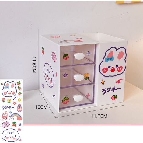 Boîte de rangement de bureau avec tiroir, grande capacité, décorative et simple, avec couvercle anti-poussière, beige et autocollants. Boîte de rangement pour soins de la peau. (1/5)