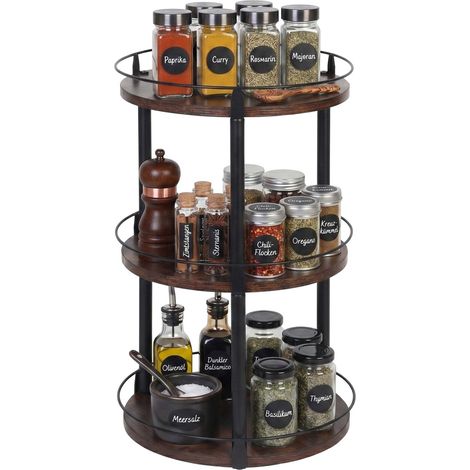 Rotating Spice Rack Carousel - 3-Tier Metal Organizer (1/5)