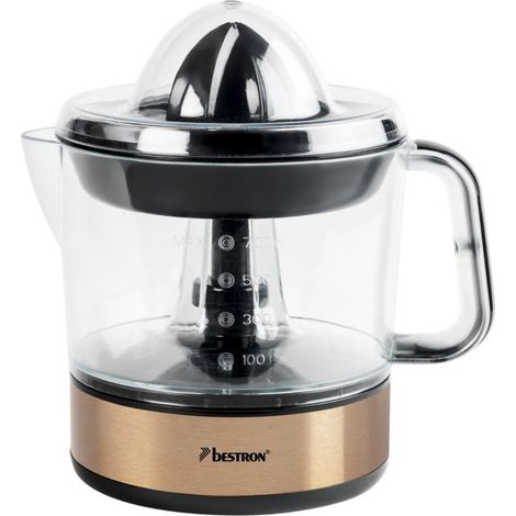 Bestron Spremiagrumi elettrico, Spremi agrumi elettronico con 2 coni di spremitura e coperchio per aromi, motore con due sensi di rotazione (sinistra/destra), capacità: 0,7 litri, 40 watt, Rame (1/5)