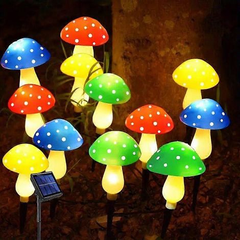 Solar-Pilz-Gartenleuchte, 8 Modi, wasserdicht, mehrfarbig, für Wege, Rasen und Zäune (12 Leuchtenköpfe)