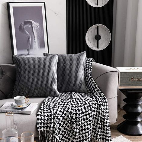 Federa decorativa a righe grigie: set di 2 federe originali in velluto quadrate da 45 cm x 45 cm per divano da camera da letto (1/4)
