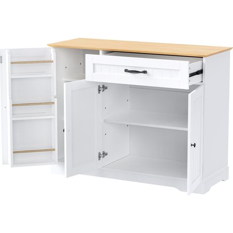 Buffet moderne en MDF blanc et naturel avec 3 portes et 1 tiroir pour salon, salle à manger ou entrée (1/5)