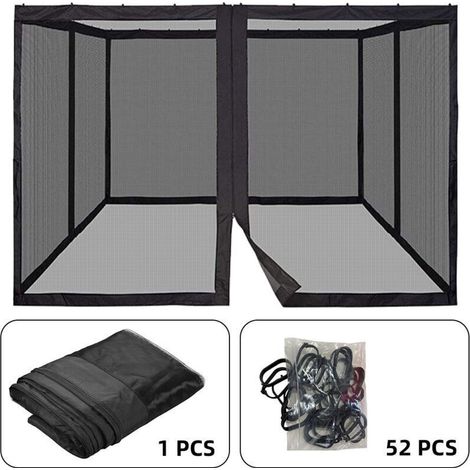 Moustiquaire pour Terrasse 300x300 cm, Moustiquaire de Porche à 4 Panneaux avec Fermeture Éclair, Mur Anti-Insectes pour Patio et Extérieur, Noir (1/4)