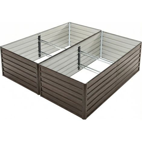 Lit de culture surélevé en métal carré potager fond ouvert kit de lit de fleurs robuste résistant aux intempéries et à la rouille pour légumes fleurs terrasse jardin motif grain de bois 219x112x64cm (1/5)