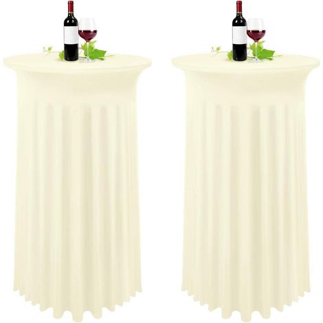 Lot de 2 housses de table haute extensible avec jupe, 80-85 cm, beige clair (1/5)