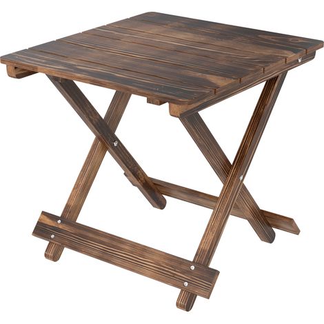 Outsunny Wooden Folding Garden Table, Folding Side Table, Carbonised Finish