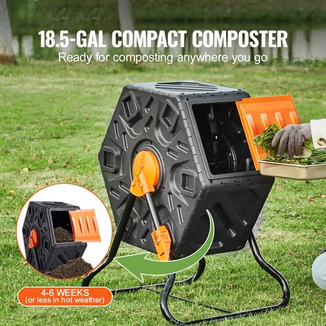 Bac à compost 70 L, petit tumulus rotatif compact, chambre unique avec porte coulissante et cadre acier, sans BPA pour jardin cuisine cour extérieur (1/5)