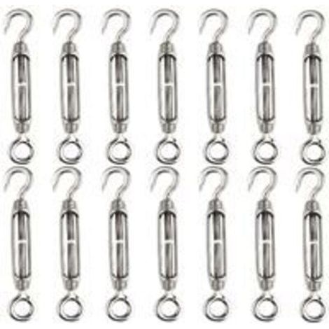 14 pièces tendeur de fil de tendeur M4 crochet et oeil tendeur de tendeur 304 tendeurs en acier inoxydable Tension de corde robuste (1/4)