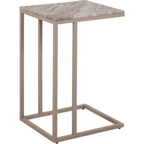 Table d appoint élégante en marbre et fer finition stone - Pierre minérale beige grisé (1/5)