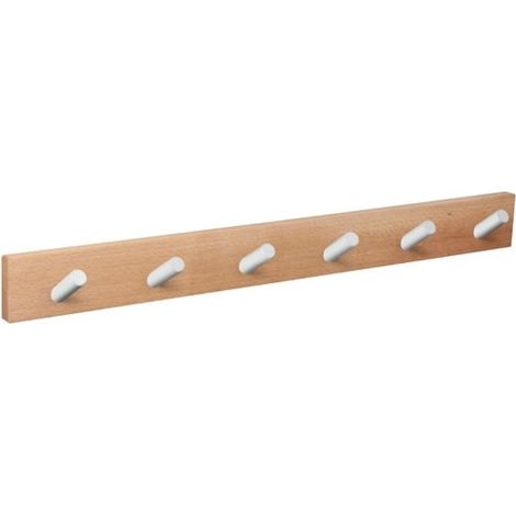 Percha pared madera natural 6 pomos inclinados blancos nesu