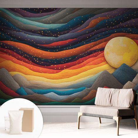 Carta Da Parati - Mural - Con Sala Da Pranzo - Camera Da Letto - Cameretta - Con Colla Gratuita Montagne colorate 312x219 cm (1/5)