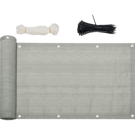 Randaco Balkonsichtschutz aus HDPE (180g/m2), 90x600cm, Balkonabdeckung mit Ösen, Schattiergewebe, UV-Schutz, Windschutz, Reißfeste, Grau, für Garten, Terrasse, Außenpool