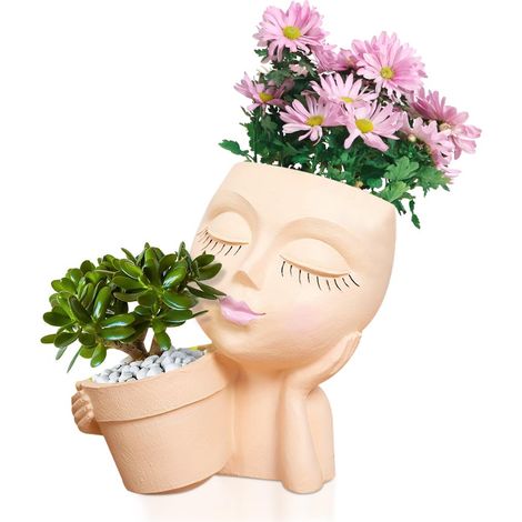 Pot De Fleurs Visage Femme Succulent Pots Horticoles Jardinière Mélange De Succulentes pour Petites Plantes Fleurs Cactus Maison Décorations Décor (Jaune) (1/5)