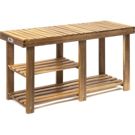 CASARIA® Zapatero de Madera de Acacia Certificado FSC® Estantería Organizador Zapatos Pasillo Baño Entrada Marrón 2en1 Banco para Zapatos (1/5)