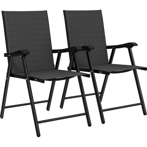 CHICFURN Juego de 2 sillas de jardín plegables 58 x 62 x 97 cm acero negro respaldo alto (1/5)