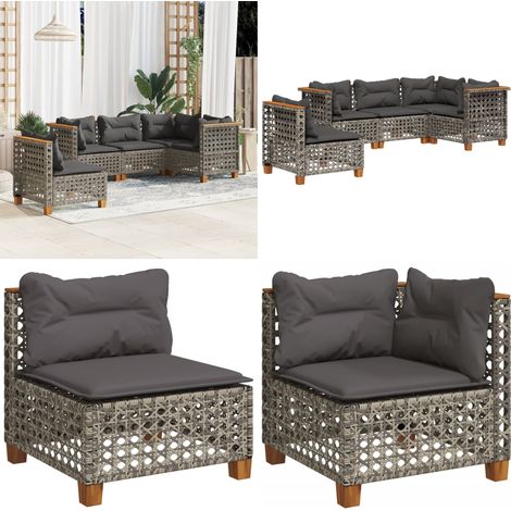 Salon de jardin 5 pcs avec coussins gris résine tressée - Ensemble Salon De Jardin - Canapé Extérieur - Meuble De Jardin - Mobilier De Jardin - Salon De Jardin Pliable - Home & Living (1/5)