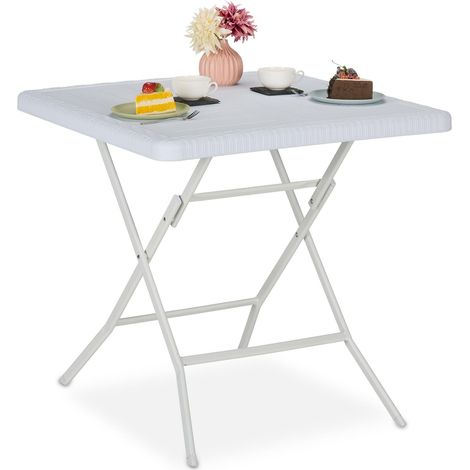Table de Jardin Pliante, carrée, HLP : 74x78x78 cm, Balcon, terrasse, Plastique et métal, Blanche (1/5)