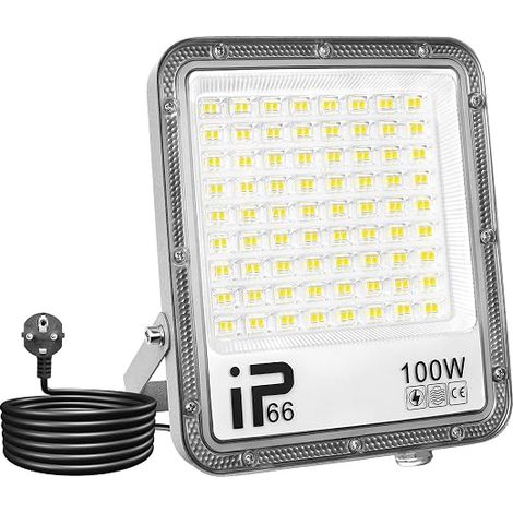 100W 10000LM Cool White 6000K Waterproof IP66 Outdoor LED Floodlight for Garden, Garage, Yard, Lawn, Workshop, Patio, 1M Cable with Plug (1/5)