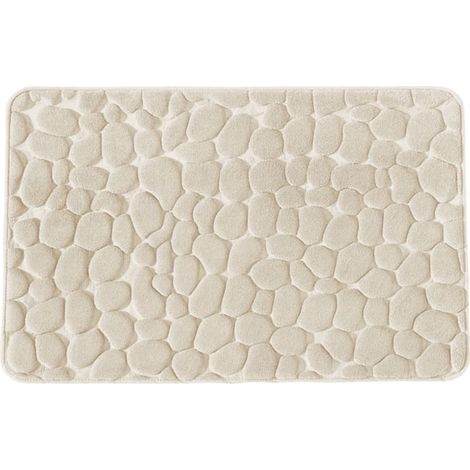 Tapis le bain galets et mousse à mémoire le forme écru 50x80cm (1/4)