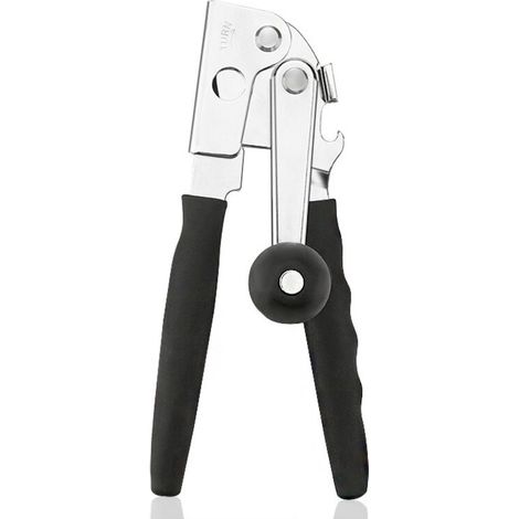 Professional stainless steel can opener with ergonomic handle, manual operation, smooth edge, for seniors and kitchen use (black) (1/4)