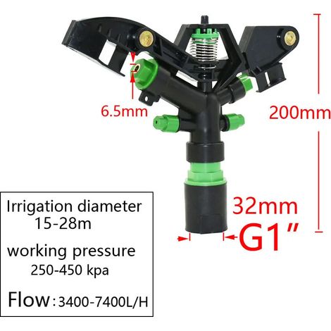 (Filetage de 2,5 cm) Arroseur femelle à large plage de couverture pour l'irrigation des jardins et des exploitations agricoles, finition canon de fusil, pour pelouses et parcs. (1/5)