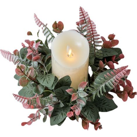 Guirnalda de velas artificiales con hojas de eucalipto y helecho rojo, decoración de estilo rústico para cuadros, vela no incluida. (1/4)