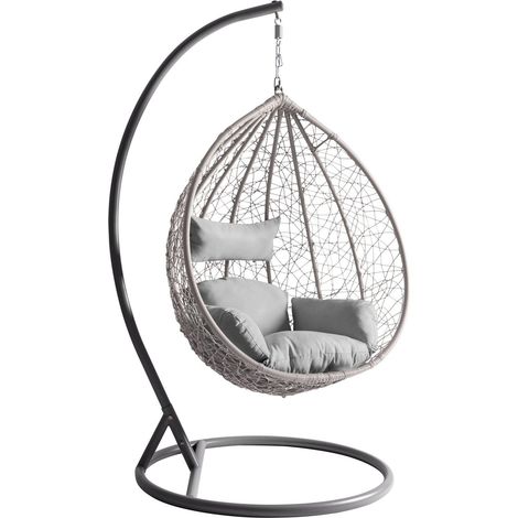 Chaise suspendu Comfivo Schola, Gris + Gris clair, 195x106x105cm, Métal, Osier plastique, Tissu